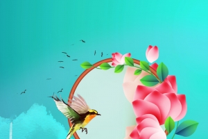 花枝柳条扇子元素图