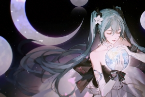 女神 初音未来 水晶球 月亮 4k动漫壁纸