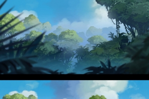 手绘绿色美景插画
