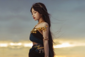 西域美女 长发 闭眼 侧脸 头饰 唯美4k美女壁纸