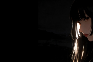 长发高冷美女侧脸暗黑背景 3440x1440 4K动漫壁纸免费下载