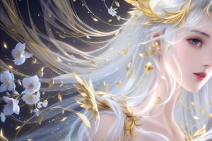 月 天使 花瓣 动漫女孩 4k壁纸3840x2160