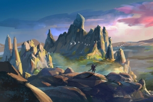 3840x2160 战士 盔甲 岩石 峡谷 幻想 艺术壁纸 背景