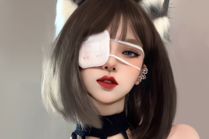 兽耳美女 波波头短发 眼罩个性美女平板电脑壁纸