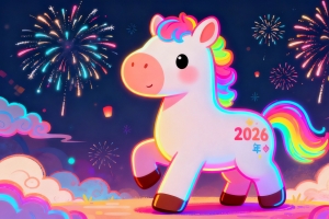 2026马年 可爱彩色小马 烟花 4k壁纸