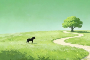 绿色清新草地一棵树与马儿3440x1440带鱼屏4K高清风景壁纸免费下载