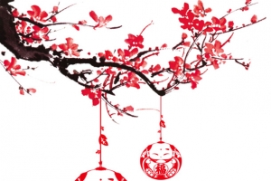 中国风梅花剪纸娃娃