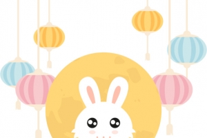 矢量可爱兔中秋节