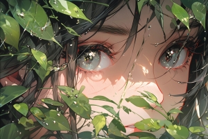 草丛精灵动漫女孩2560x1600桌面壁纸