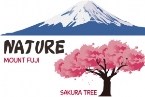 经典日本元素素材富士山樱花树
