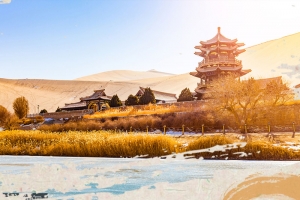 敦煌沙漠骆驼旅游宣传海报背景素材