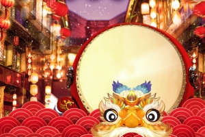 中国元素舞狮鼓元宵节日背景