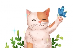 小猫咪和蝴蝶玩耍