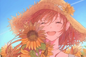 女孩 微笑 帽子 向日葵 动漫 4k壁纸 3840x2160