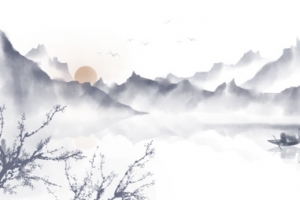 中国风手绘水墨风景山水徽派建筑50