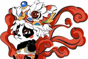 国潮手绘插画元素熊猫飘带
