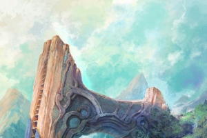 游戏场景蓝色渐变天空彩绘风格