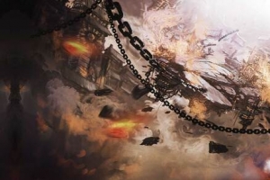 破碎石块锁链海报背景魔幻