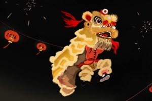 2026年马年平安 福 新年 舞狮 灯笼 烟花 忘忧草原创 厚涂手绘 8K高清壁纸