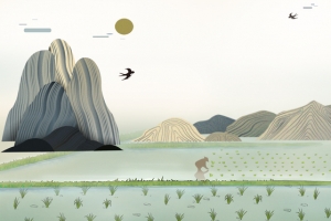 谷雨插秧文艺小清新燕子背景