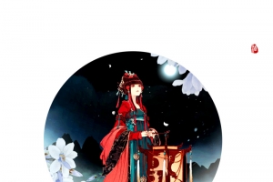 手绘国潮人物花朵元素图