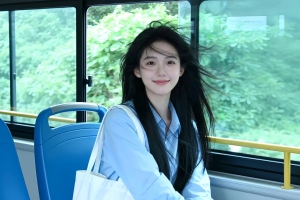 公交车清新美女车机桌面壁纸 横屏2880x1800高清免费下载