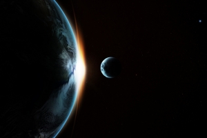 地球 月球 过境 星系8K壁纸(7680x4320)