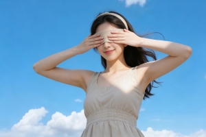 阳光美女 双手蒙眼4k壁纸