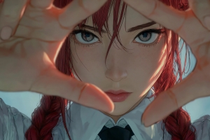 女孩 脸 眼睛 红色辫子 手势 4K壁纸 3840x2400