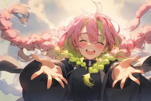 粉色双马尾辫可爱女孩 伸出双手 4K动漫壁纸 3840x2160