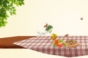 蔬菜水果清新餐桌方格布背景banner