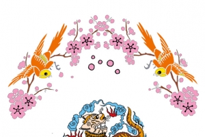 传统喜鹊老虎梅花矢量素材