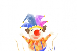 多彩插画风神灯小丑