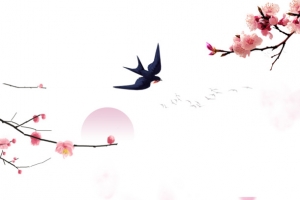 赏桃花手绘桃花树枝元素图