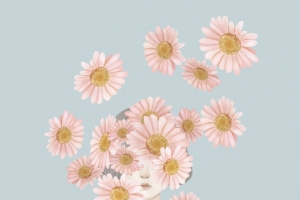 女孩与花粉色花朵淡雅女孩插画