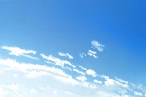 手绘蓝色天空远山插画