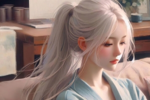 坐在沙发上的少女 马尾辫 3440*1440带鱼屏动漫壁纸