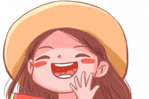夏天吃西瓜的甜美草帽女孩
