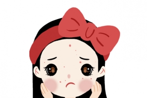 卡通女孩护肤过程长痘痘