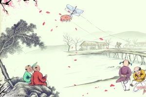 中国风淡雅意境风筝节海报背景素材