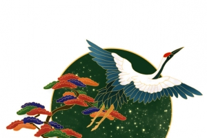 国潮仙鹤松树