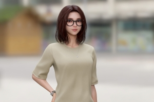 微笑女孩 眼镜 t血 牛仔裤子 动漫美女4k壁纸