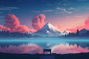 晚上梦幻山湖水星空2880x1800高清风景壁纸免费下载