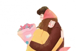 拥抱情侣插画高清PNG透明图 情人节节日元素设计素材免费下载