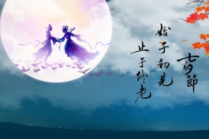 七夕节，月亮，鹊桥，星空，枫叶