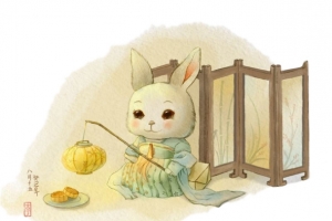 古风中秋玉兔赏灯