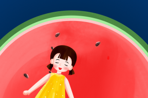 夏天立夏二十四节气西瓜手绘人物
