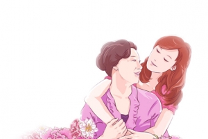 手绘母亲和女儿免抠素材