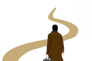 离去的游子孤独背影