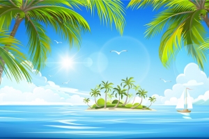 蓝天白云海水椰子树背景素材